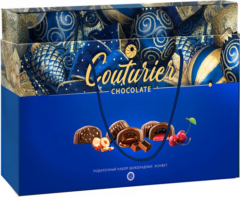 Шоколадный Кутюрье Ассорти конфеты с разными начинками в синей коробке 0.3 л