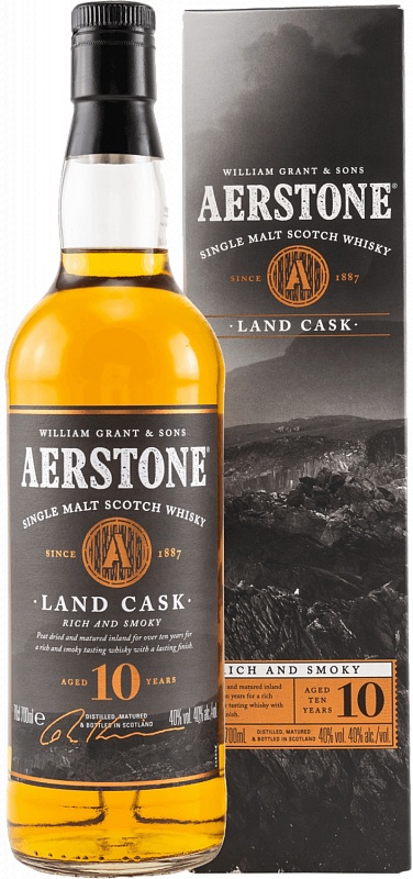 Аэрстоун Лэнд Каск 10 лет односолодовый шотландский виски в подарочной упаковке 0.7 л