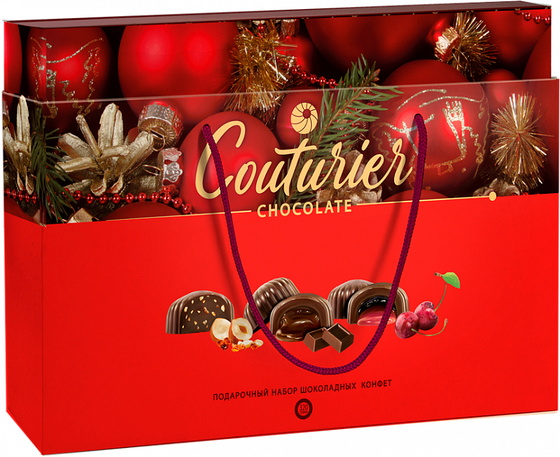 Шоколадный Кутюрье Ассорти конфеты с разными начинками в красной коробке 0.3 л