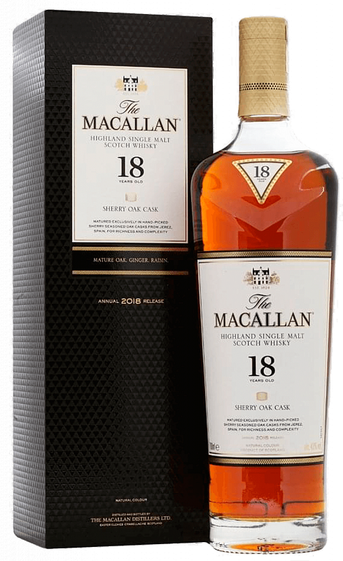 Макаллан Шерри Оак Каск 18 лет Хайлэнд односолодовый шотландский виски в подарочной упаковке 0.7 л